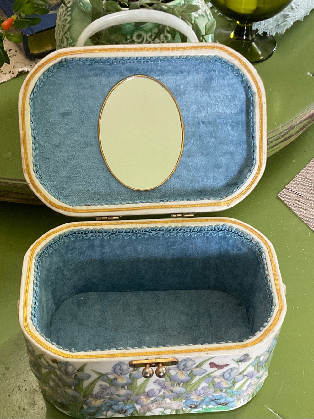 Floral hard case box Lucite w/ mirror inside - Picture 2 of 7